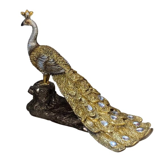 Home Centre Corsica Mayur Polyresin Standing Peacock Figurine Gold Silver - Picture 8 of 15